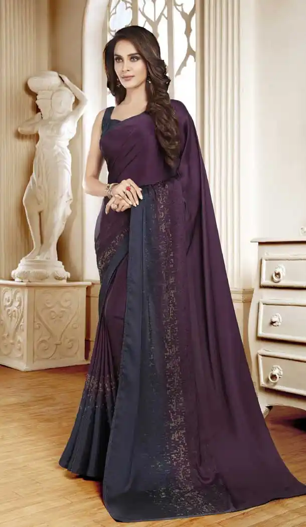 Purple Color Satin Designer Party Wear Fancy Saree Blouse -9640113167