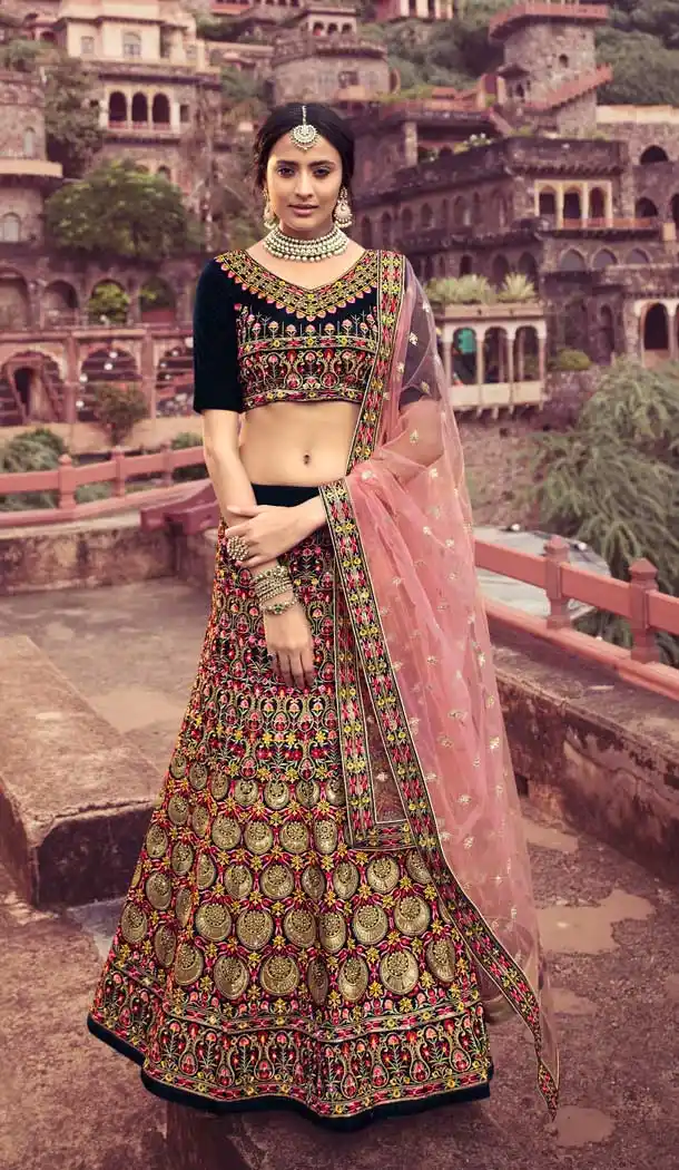 navy blue plus size bridal wedding lehengas -9641113171