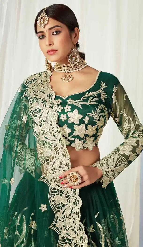 Charming Green Color Butterfly Net Designer Wedding Wear Lehenga Choli -9647113247