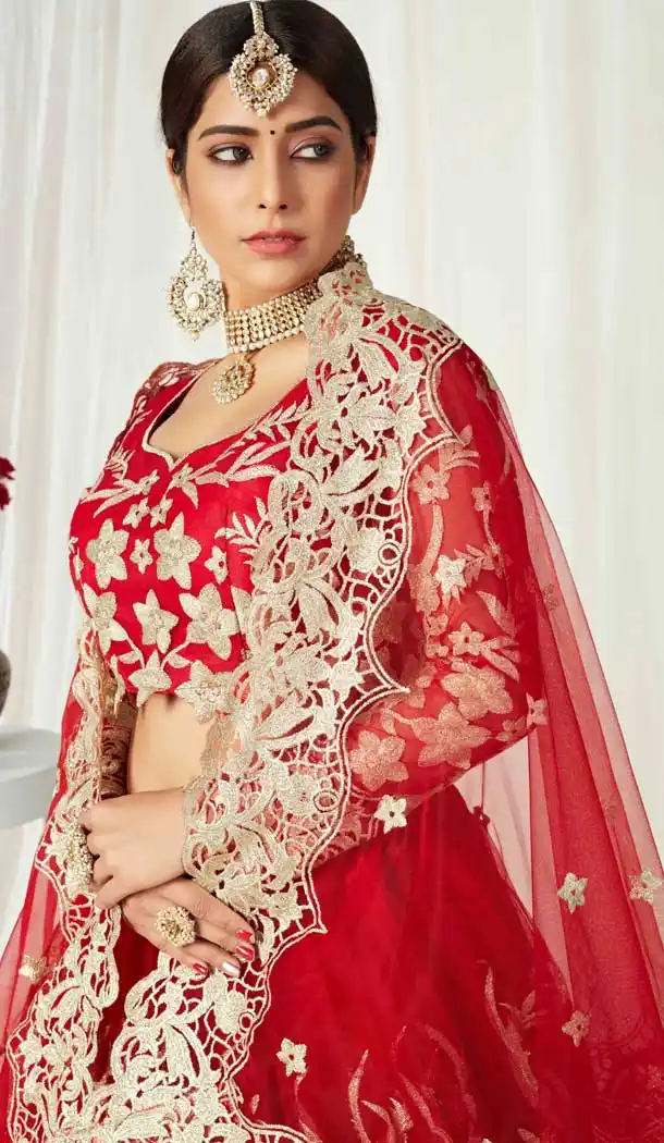 Marvelous Red Color Butterfly Net Designer Wedding Wear Lehenga Choli -9647113248
