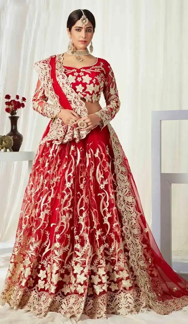 Marvelous Red Color Butterfly Net Designer Wedding Wear Lehenga Choli -9647113248