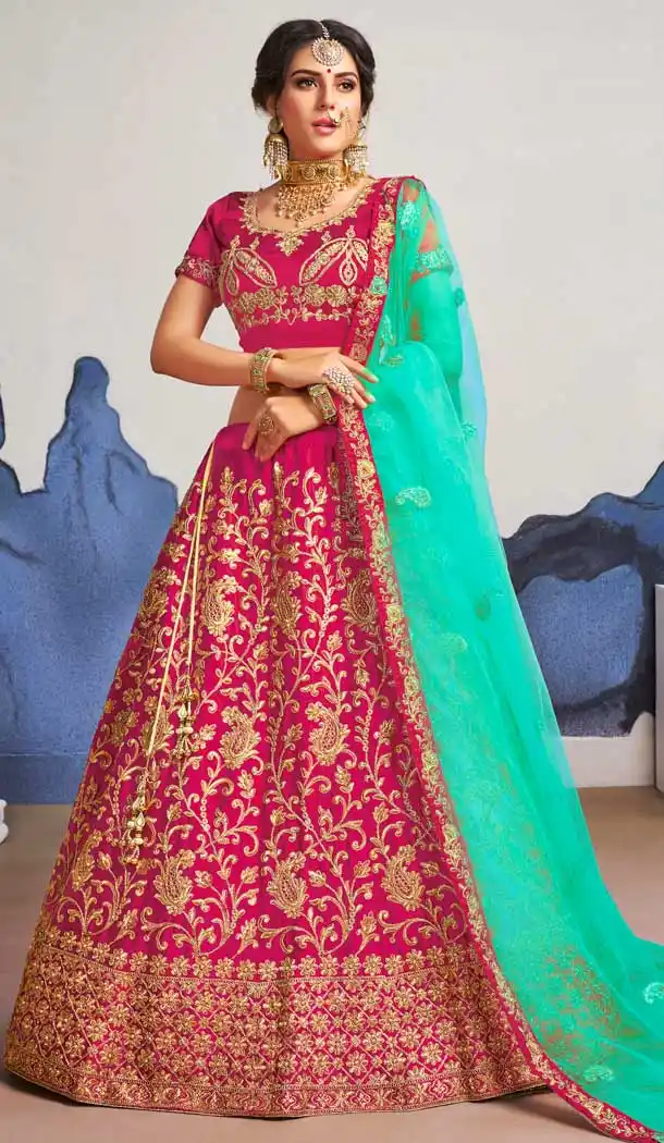 Beautiful Pink Color Satin Silk Traditional Party Wear Designer Lehenga Choli -9692113844