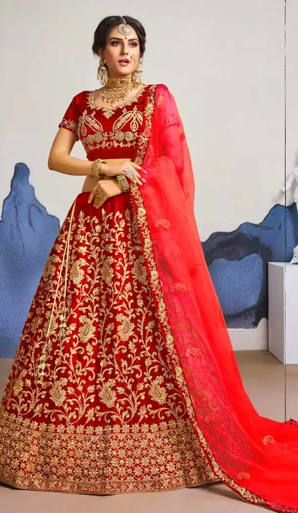 Red Color Satin Silk Traditional Party Wear Designer Lehenga Choli -9692113845