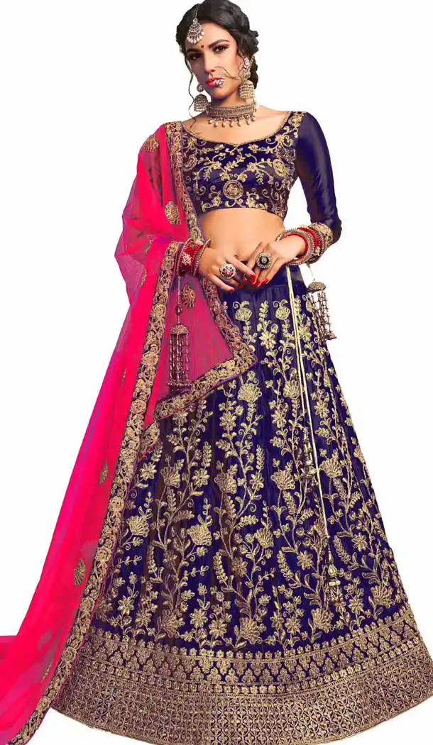 Navy Blue Color Satin Silk Traditional Party Wear Designer Lehenga Choli -9693113846