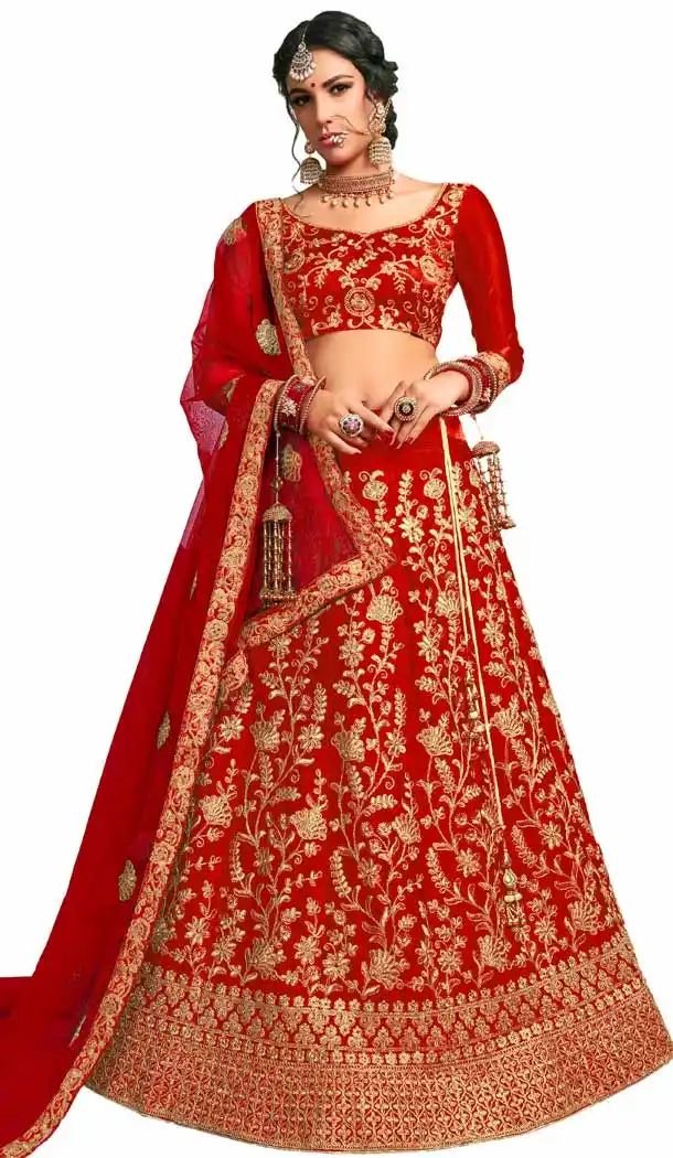 Red Color Satin Silk Traditional Party Wear Designer Lehenga Choli -9693113850