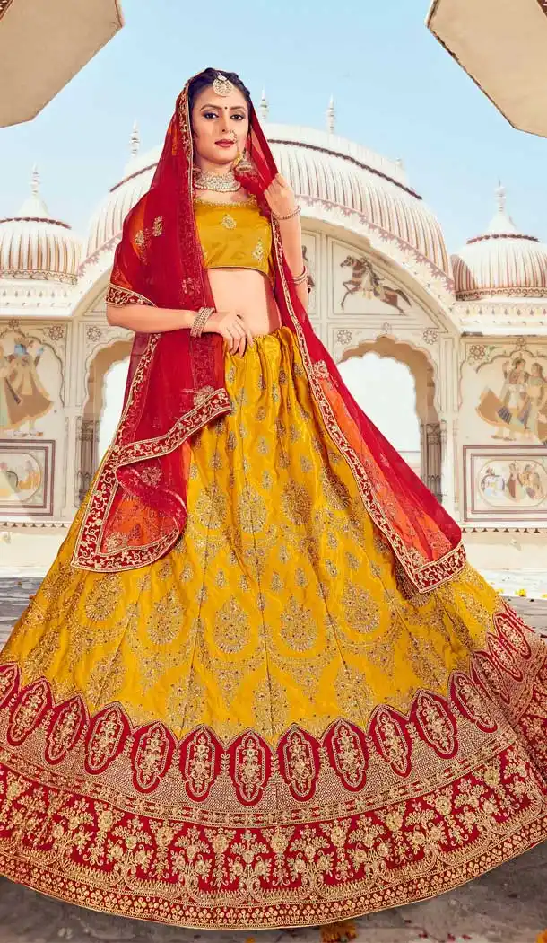 Charming Musterd Color Silk Traditional Sangeet Mehendi Wear Lehenga Choli -969511863