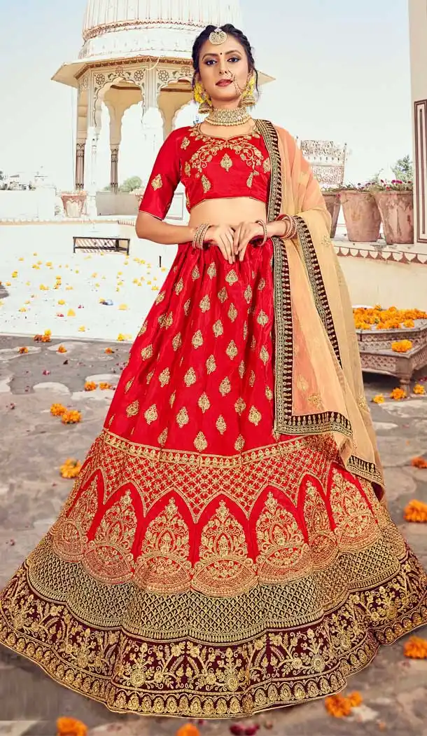 Elegant Red Color Silk Traditional Sangeet Mehendi Wear Lehenga Choli -969511864
