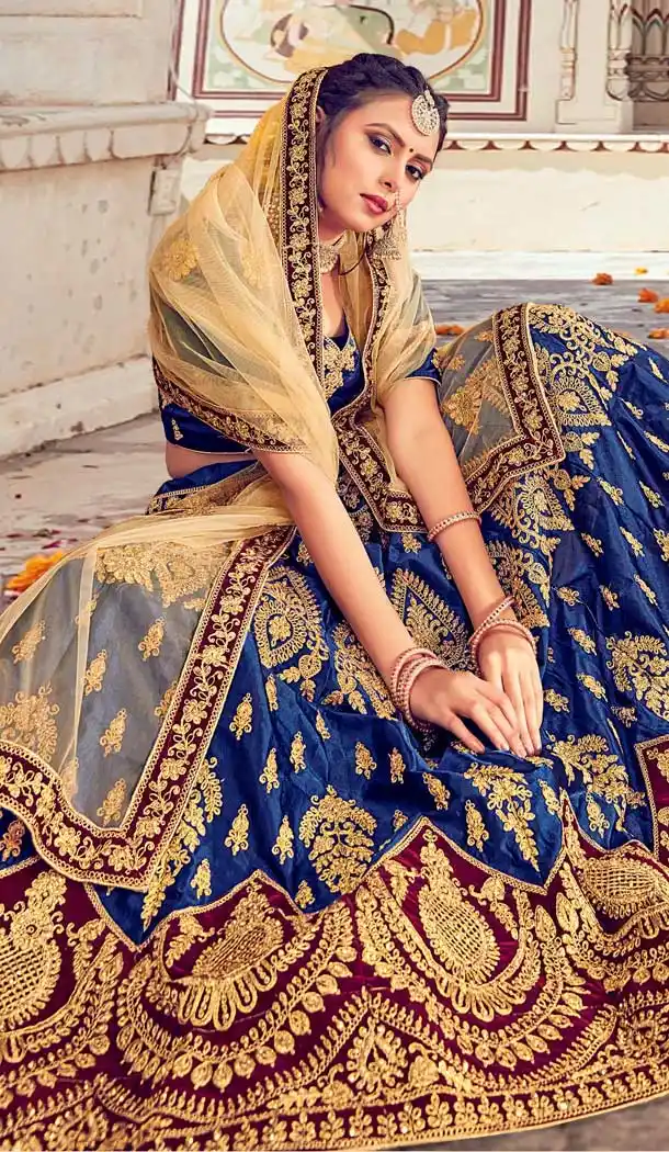 Exquisite Blue Color Silk Traditional Sangeet Mehendi Wear Lehenga Choli -969511865