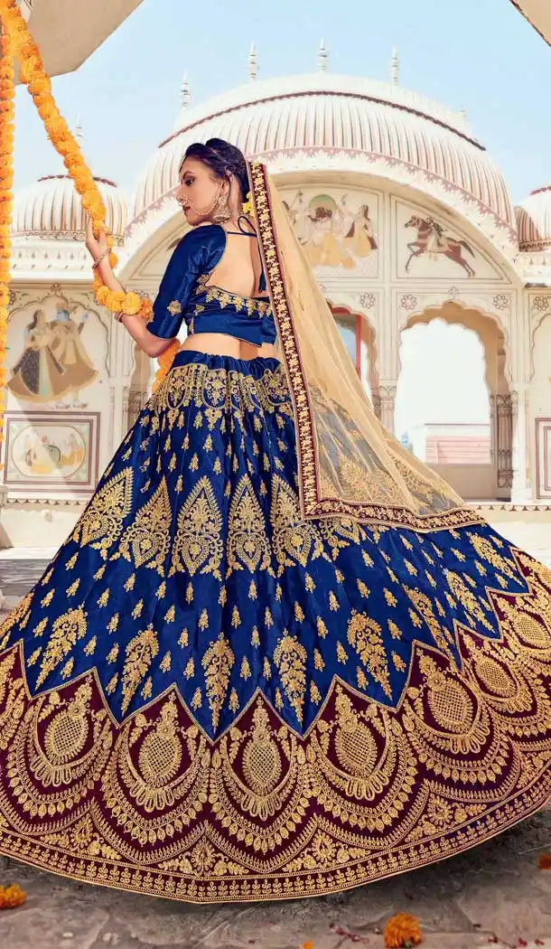 Exquisite Blue Color Silk Traditional Sangeet Mehendi Wear Lehenga Choli -969511865