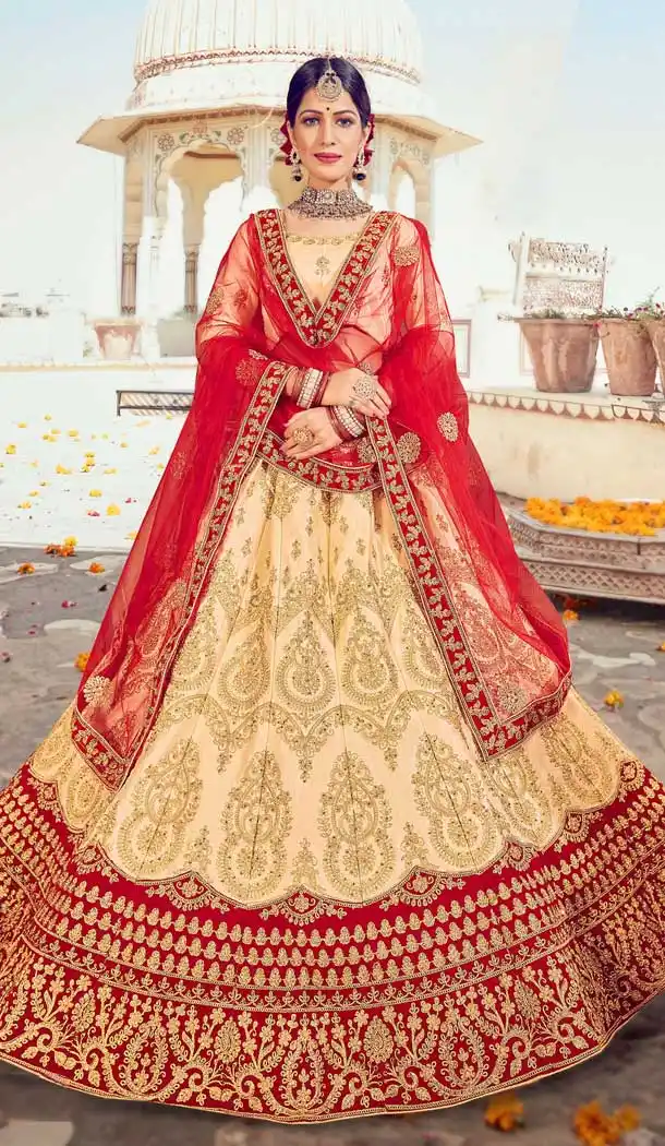 Aesthetic Cream Color Silk Traditional Sangeet Mehendi Wear Lehenga Choli -969511868
