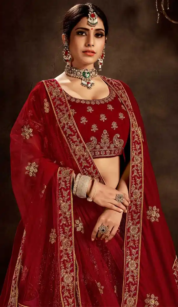 Charming Maroon Color 9000 Velvet Bridal Wedding Wear Premium Lehenga Choli -9707114060