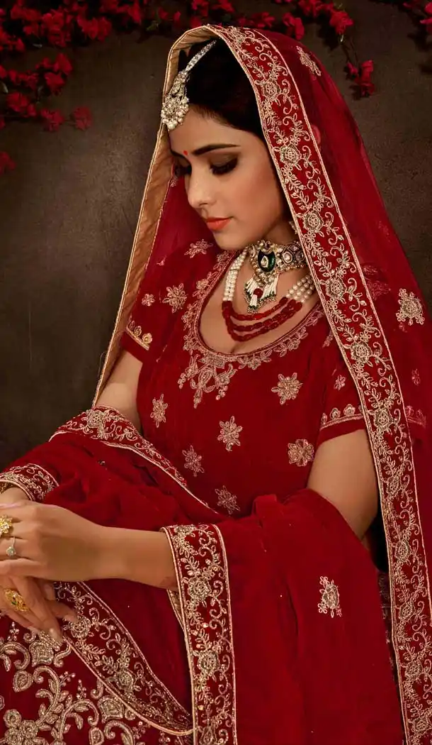 Gorgeous Maroon Color 9000 Velvet Bridal Wedding Wear Premium Lehenga Choli -9707114061