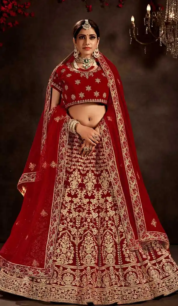 Gorgeous Maroon Color 9000 Velvet Bridal Wedding Wear Premium Lehenga Choli -9707114061