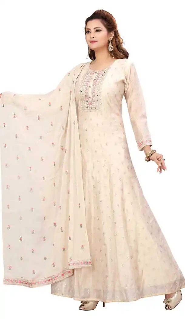 Cream Color Chanderi Silk Designer Readymade Plus Size Salwar Kameez -9656113297