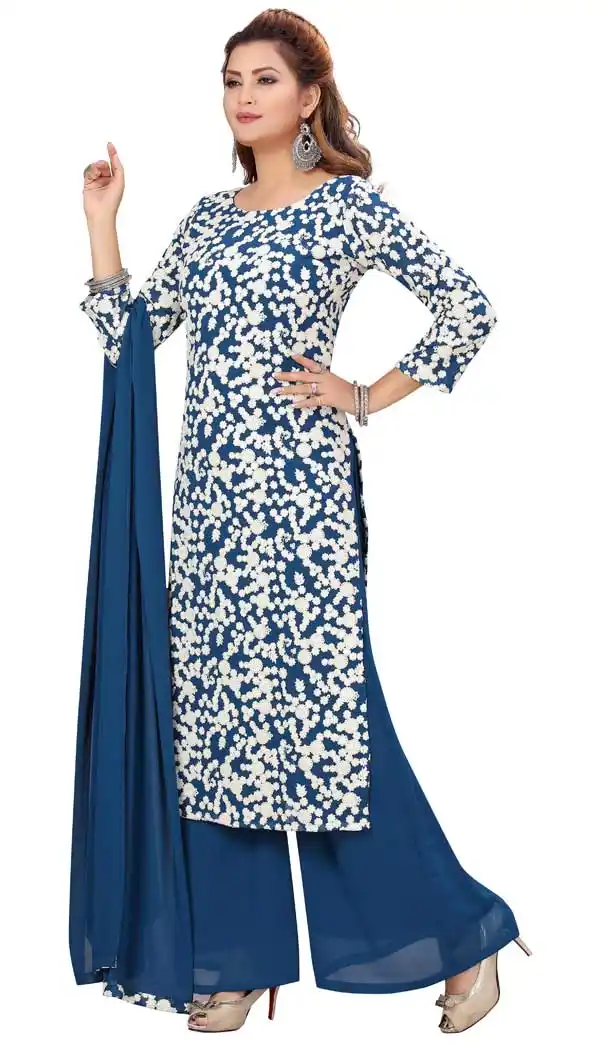 Peacock Blue Color Georgette Designer Readymade Plus Size Salwar Kameez -9656113305