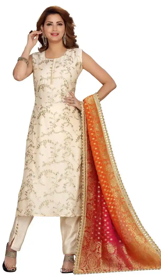 Cream Color Chanderi Silk Designer Readymade Plus Size Salwar Kameez -9656113317