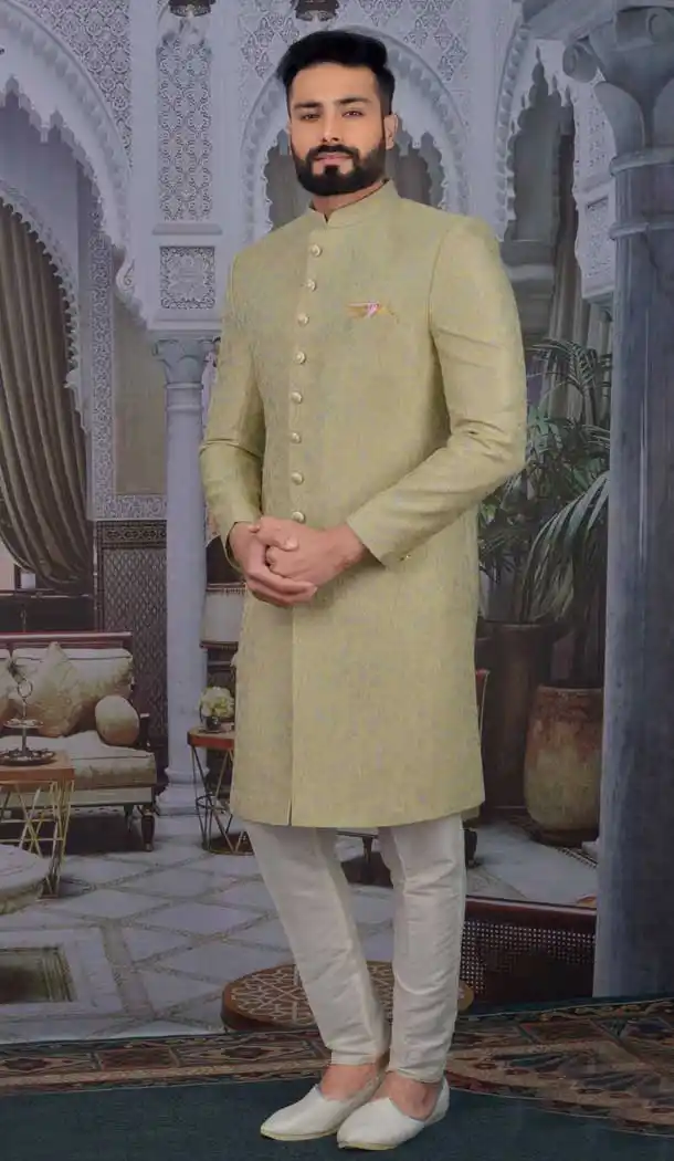 Pista Color Imported Jacquard Readymade Designer Nawabi Indo Western -9752114629