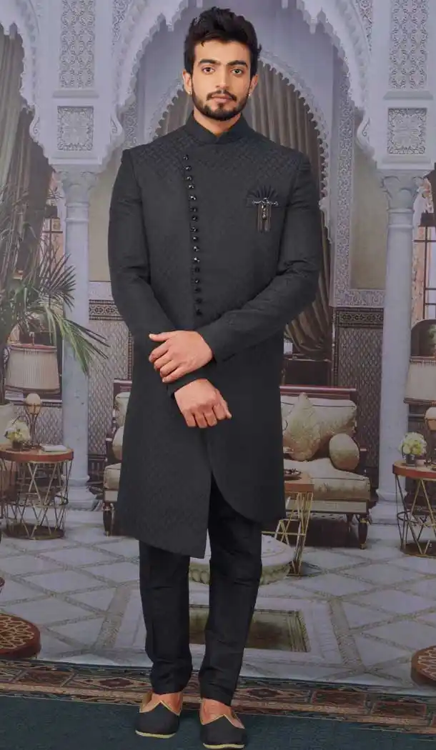Black Color Imported Jacquard Readymade Designer Nawabi Indo Western -9752114633