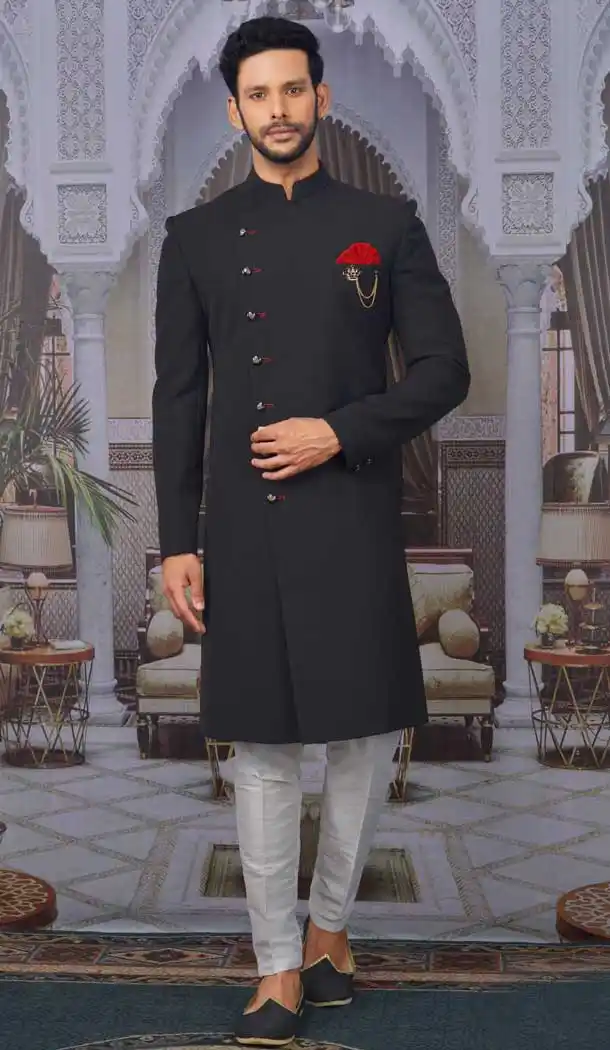 Black Color Imported Jacquard Readymade Designer Nawabi Indo Western -9752114635
