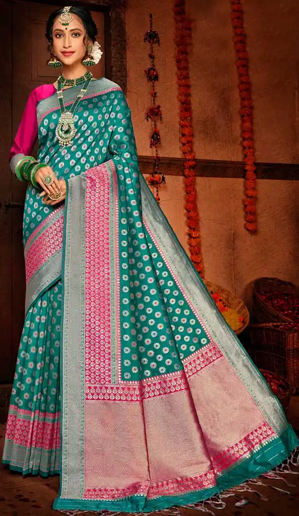 Rama Green Color Banarasi Silk Designer Classic Wear Traditional Wear Saree -9712114098