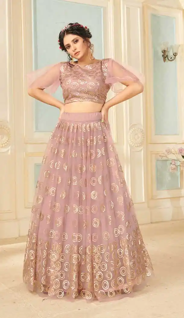 Alluring Peach Color Soft Net Designer Party Wear Fancy Lehenga Choli -9739114428