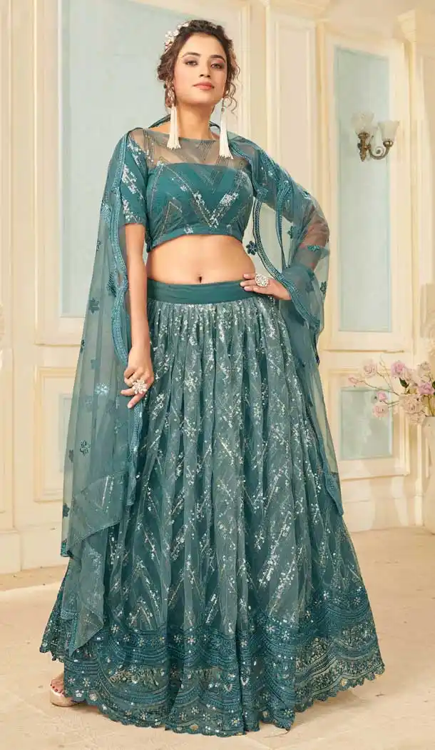 Grey Blue Color Soft Net Designer Party Wear Fancy Lehenga Choli -9739114429
