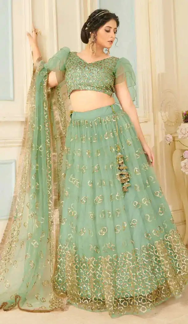 Sea Green Color Soft Net Designer Party Wear Fancy Lehenga Choli -9739114432