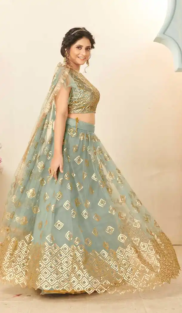 Sea Grey Color Soft Net Designer Party Wear Fancy Lehenga Choli -9739114435