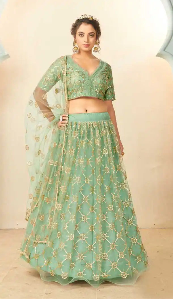 Light Green Color Soft Net Designer Party Wear Fancy Lehenga Choli -9739114436