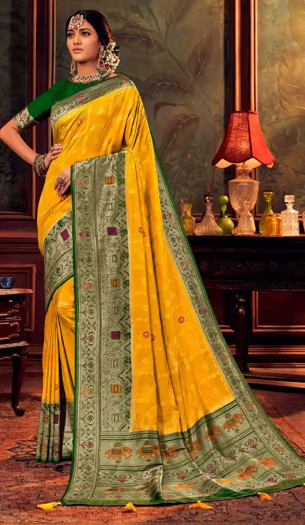 Yellow Color Dola Silk Weaving Work Traditional Party Wear Saree Blouse -9741114441