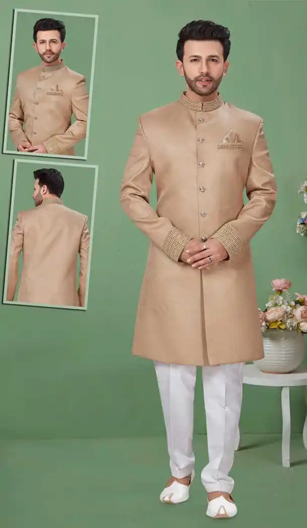 Beige Color Imported Readymade Mens Wedding Sherwani for Groom -9759114688