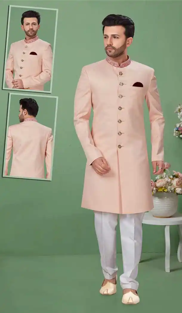 Light Pink Color Imported Readymade Mens Wedding Sherwani for Groom -9759114690