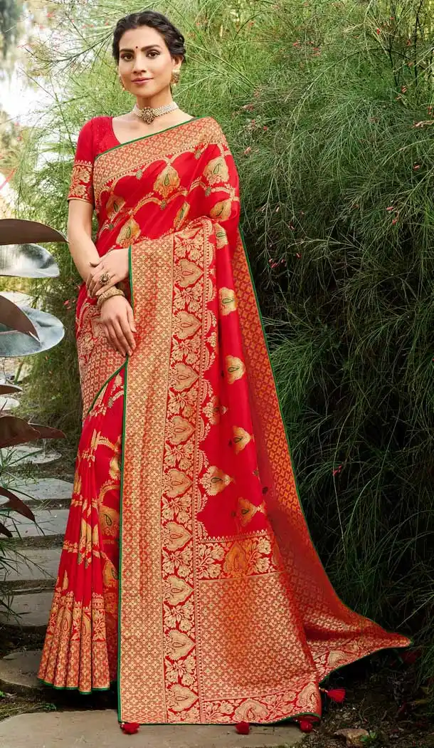 Chic Red Color Silk Classic Traditional Wear  Women Saree Blouse -9762114781