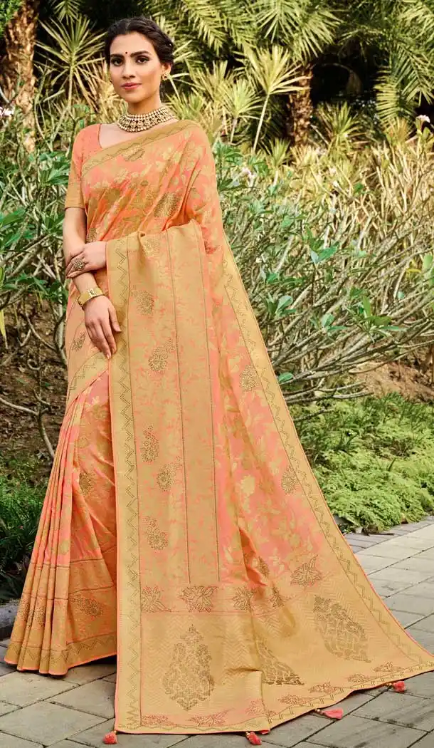Splendorous Peach Color Silk Classic Traditional Wear  Women Saree Blouse -9762114782