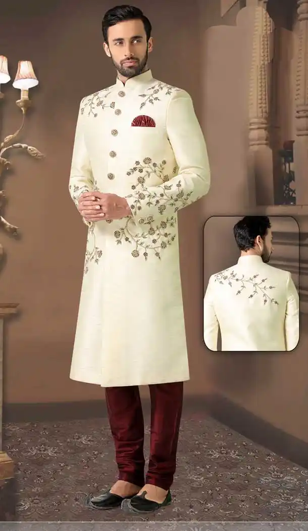 Cream Color Silk Readymade Mens Readymade Designer Indo Western -9789115116