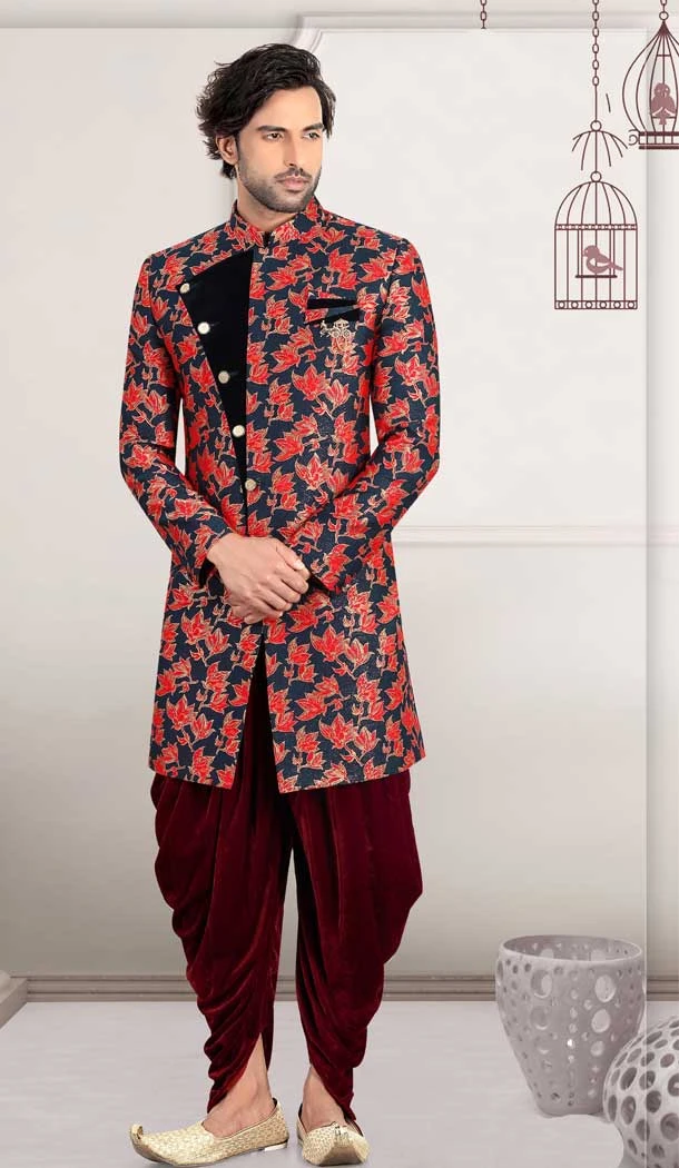 Navy Blue Color Heavy Banarasi Mens Wear Readymade Designer Indo Western -9789115122 Navy Blue Color Heavy Banarasi Mens Wear Readymade Designer Indo Western -9789115122