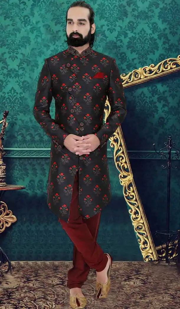 Black Color Silk Mens Wear Readymade Designer Indo Western -9789115124