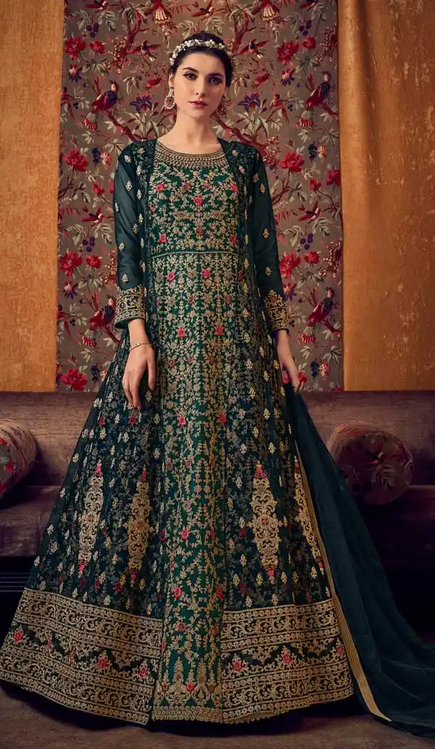 Navy Blue Color Butterfly Net Designer Party Wear Indo Western Salwar Suit -9794115204