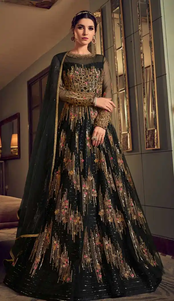 Black Color Butterfly Net Designer Party Wear Indo Western Salwar Suit -9794115208