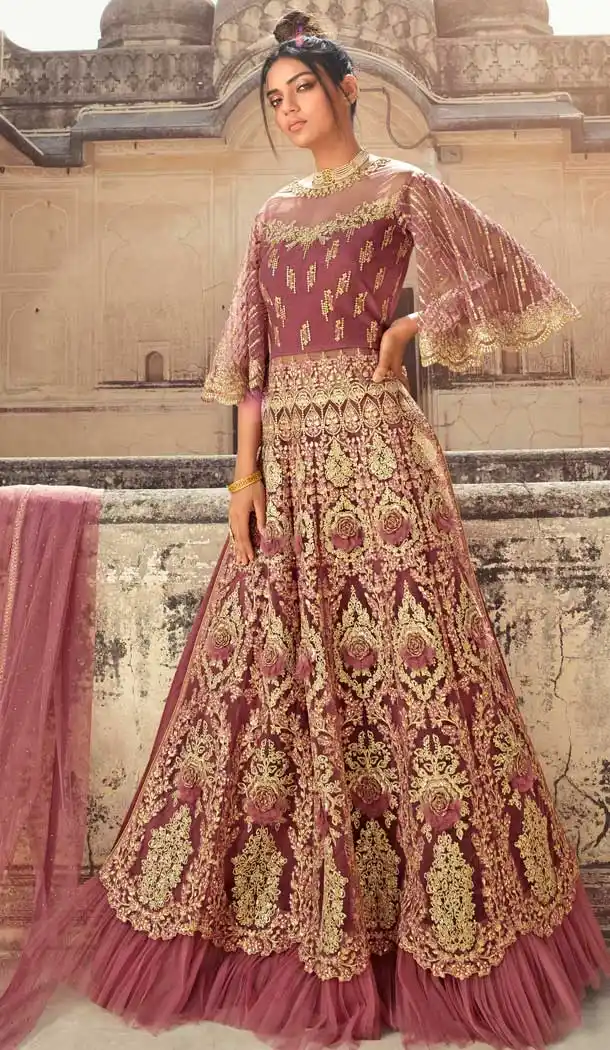 Onion Pink Color Butterfly Net Designer Party Wear Indo Western Salwar Suit -9795115215