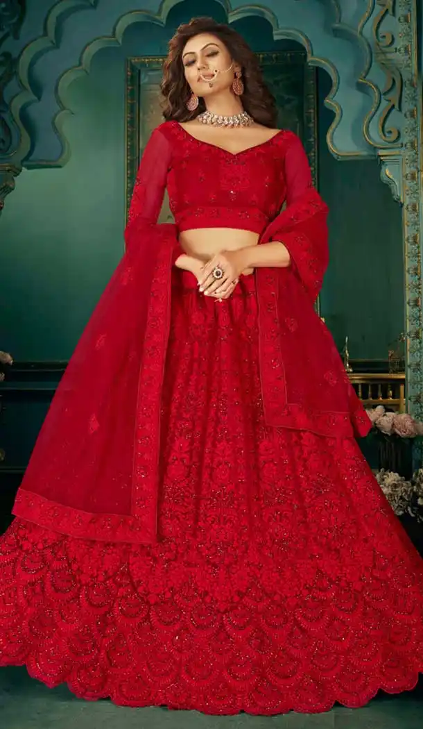 Red Color Net Heavy Designer Wear Fancy Bridal Wedding Lehenga Choli -9797115228