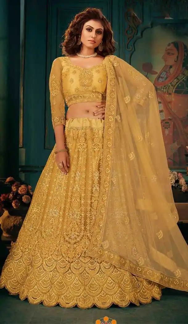 Yellow Color Net Heavy Designer Wear Fancy Bridal Wedding Lehenga Choli -9797115229