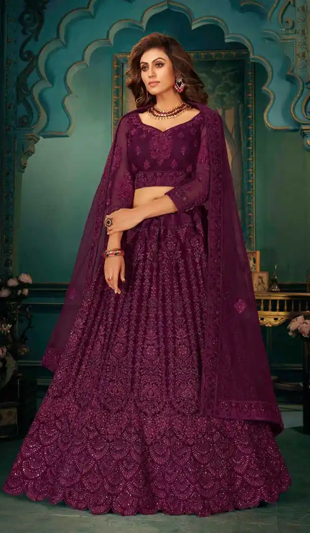 Wine Color Net Heavy Designer Wear Fancy Bridal Wedding Lehenga Choli -9797115231