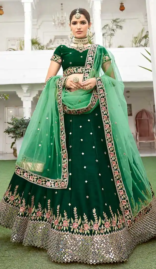 Stylish Green Color Heavy Silk Designer Bridal Wedding Lehenga Choli -9798115234
