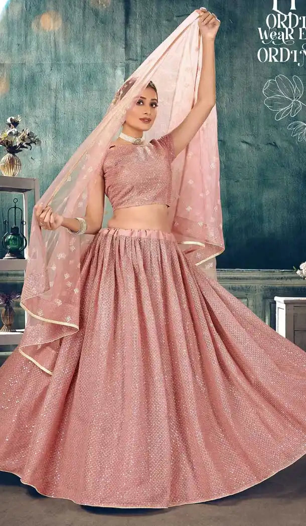 Peach Pink Color Soft Net Lucknowi Work Party Wear Lehenga Choli -9800115242