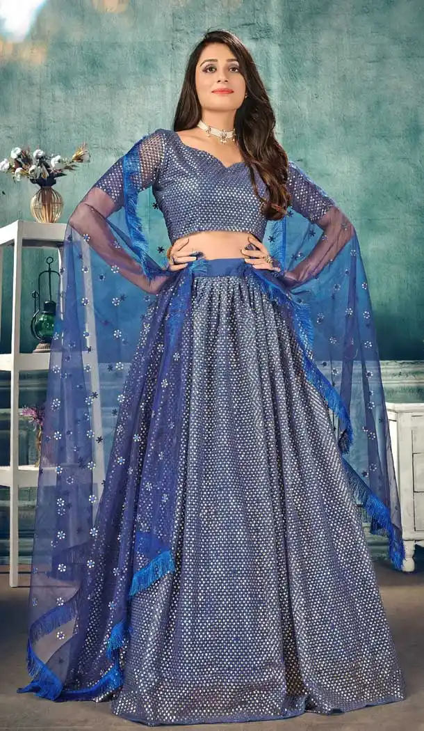 Blue Color Soft Net Lucknowi Work Party Wear Lehenga Choli -9800115244