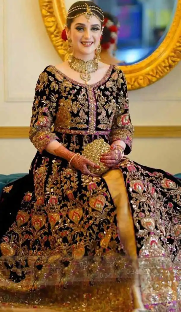Black Color Markable Velvet Designer Party Wear Indo Western Lehenga Suit -9801115247