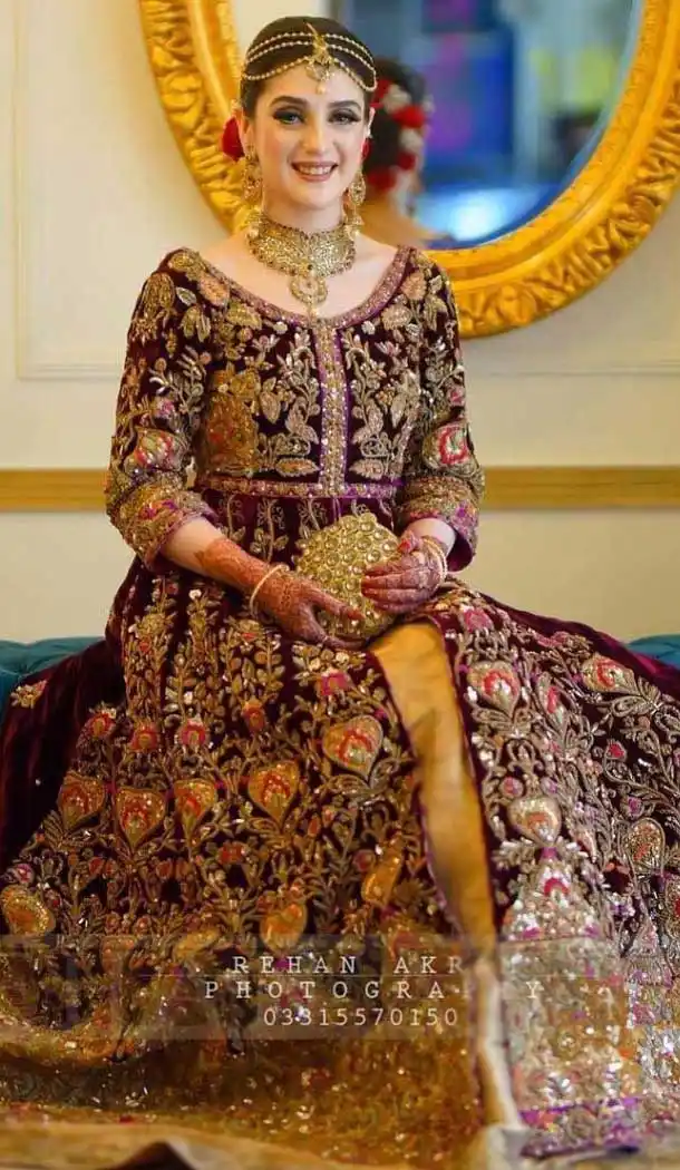 Maroon Color Markable Velvet Designer Party Wear Indo Western Lehenga Suit -9801115250