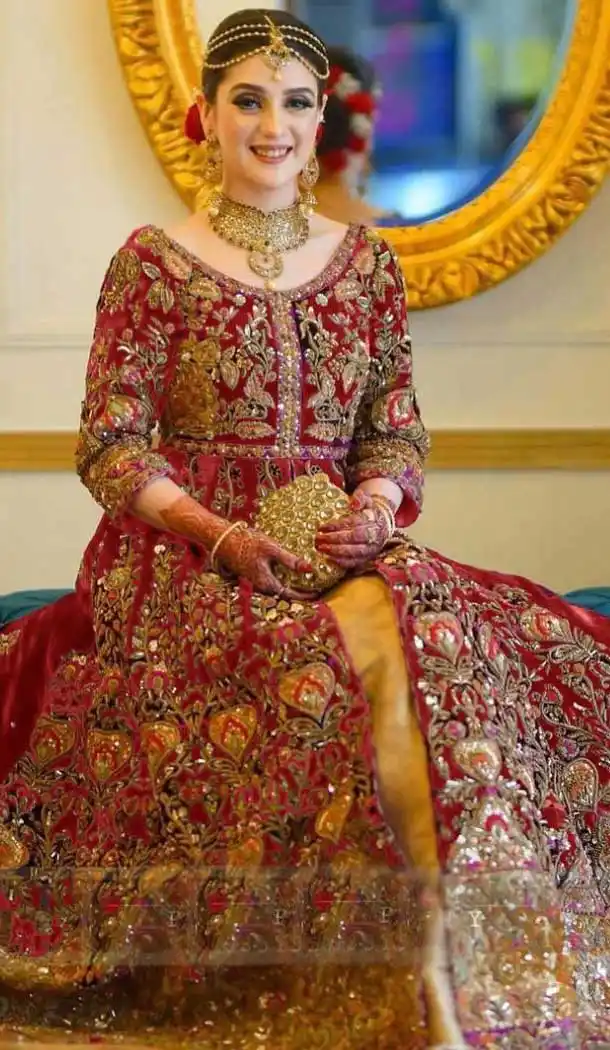 Red Color Markable Velvet Designer Party Wear Indo Western Lehenga Suit -9801115251