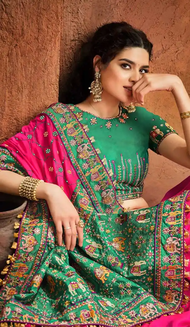 RanI Pink Color Pure Satin Silk Heavy Bridal Wedding Wear Saree Blouse -9807115293